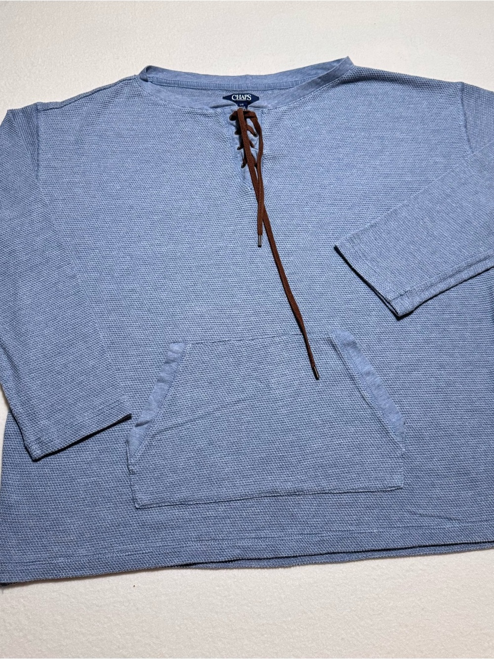 Chaps women Light Blue Knit Pullover with Brown Lace-Up